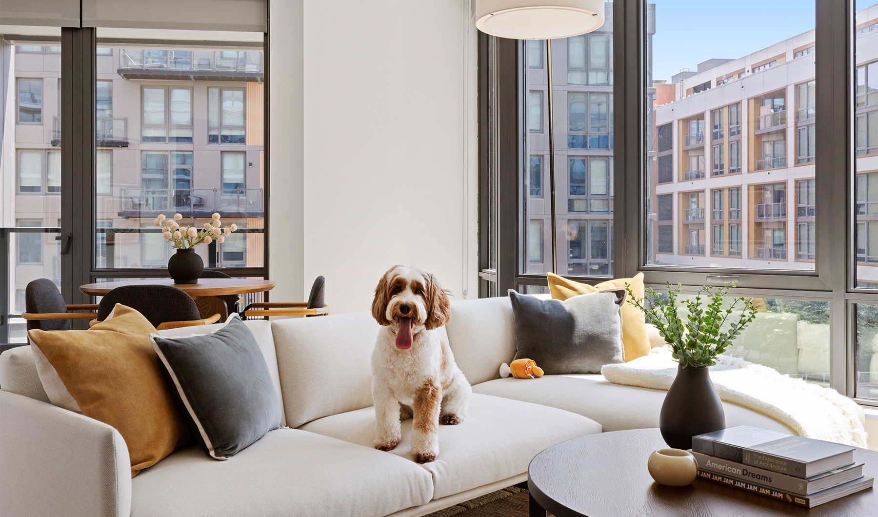 The essence of exceptional living a dog sitting on a couch in a living room