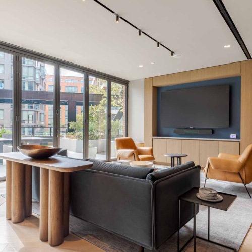 lounge area with modern decor and ample seating